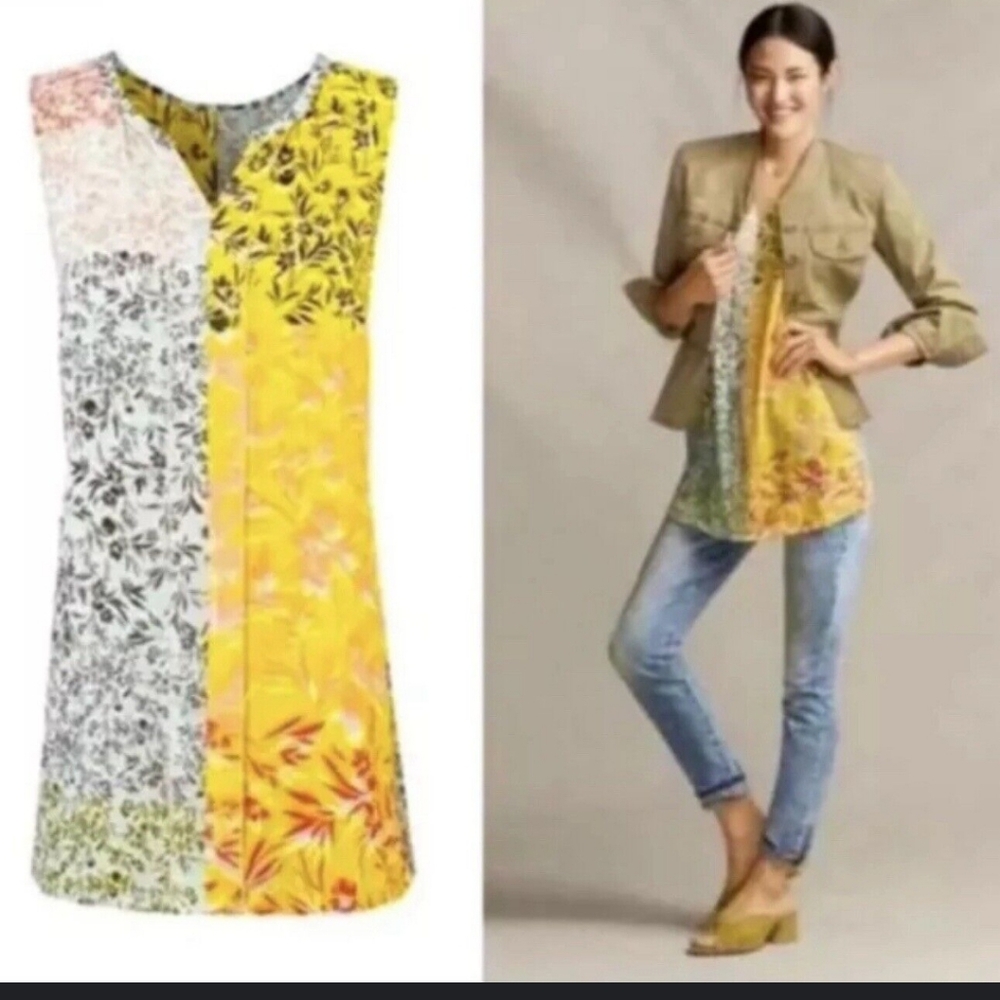 SOLD OUT Cabi Womens Floral Golden Glow Split Blouse Sleeveless Tunic Top